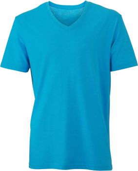 James & Nicholson | Pánské melírované tričko s výstřihem do V turquoise melange M