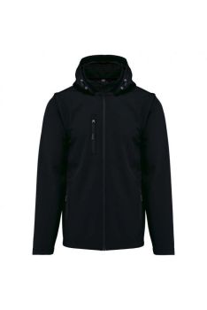 UNISEX 3-LAYER SOFTSHELL HOODED JACKET WITH REMOVABLE SLEEVES Black M