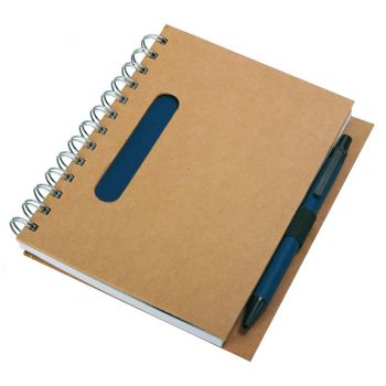 ECO  zápisník s čistými stranami 150x175 / 140 stran s propiskou,  tmavě modrá/béžová