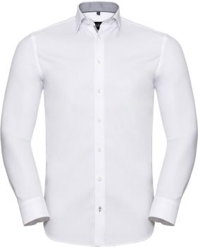 Russell | Kontrastní košile s dl. rukávem, vzor rybí kost white/silver/convoy grey S