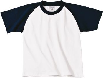 B&C | Dětské raglánové kontrastní tričko white/navy 3-4