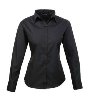 WOMEN'S LONG SLEEVE POPLIN BLOUSE Black XS