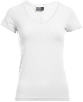 Promodoro | Dámské tričko Slim Fit s výstřihem do V white M