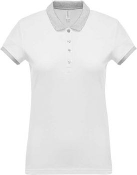 LADIES’ TWO-TONE PIQUÉ POLO SHIRT White/Oxford Grey M