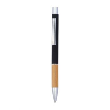 Hliníkové guľôčkové pero s bambusovou úchopovou zó Čierna