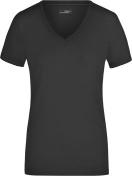 James & Nicholson | Dámské elastické tričko s výstřihem do V black M