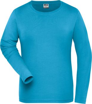 James & Nicholson | Dámské pracovní elast. tričko, dl. rukáv - Solid turquoise XS