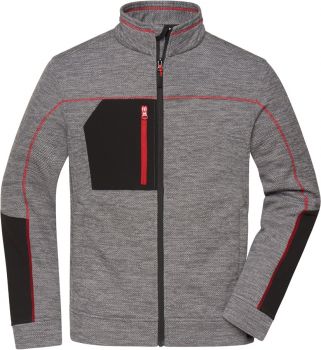 James & Nicholson | Pánská pletená fleecová bunda carbon melange/black/red L