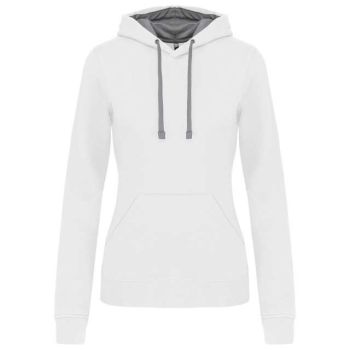 LADIES’ CONTRAST HOODED SWEATSHIRT White/Fine Grey 2XL