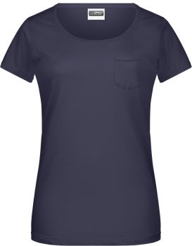 James & Nicholson | Dámské tričko z bio bavlny s náprsní kapsou navy S