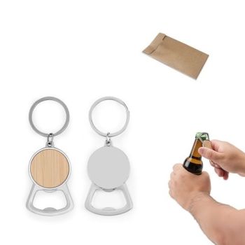 MEEKO. Kľúčenka zo železa s okrúhlym tvarom zo zinku a bambusu Prírodná