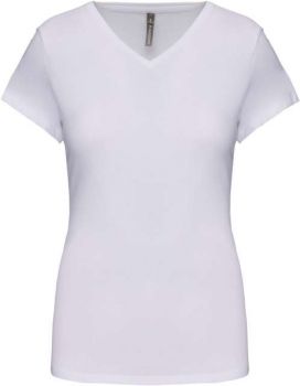 LADIES' SHORT-SLEEVED V-NECK T-SHIRT White M