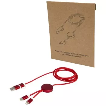 Datový synchronizační a rychlonabíjecí 27W kabel 5 v 1 z recyklovaného hliníku a plastu o délce 150 cm Alasia Červená
