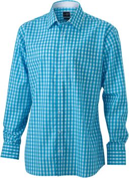 James & Nicholson | Popelínová kostkovaná košile s dlouhým rukávem turquoise/white 3XL