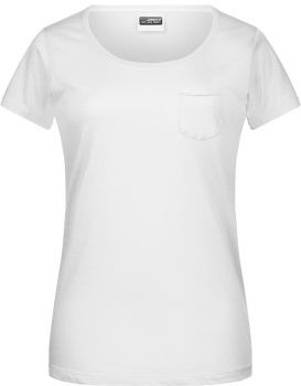 James & Nicholson | Dámské tričko z bio bavlny s náprsní kapsou white M