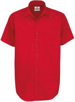 B&C | Keprová košile s krátkým rukávem deep red M