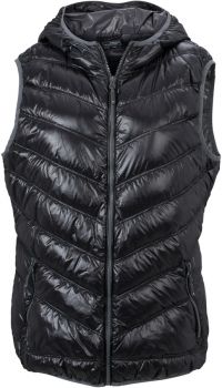 James & Nicholson | Lehká dámská péřová vesta s kapucí black/grey M