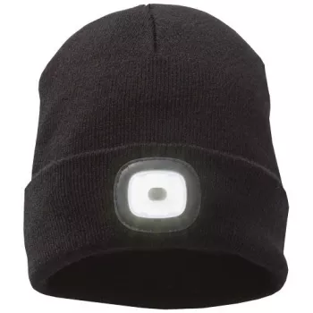 Pletená čepice Mighty s LED čelovkou Černá