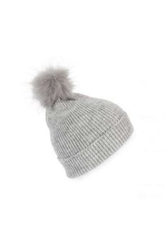 KNITTED BOBBLE BEANIE IN RECYCLED YARN Light Grey Heather U