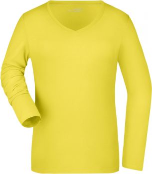 James & Nicholson | Dámské elastické tričko s V výstřihem, dl. rukáv yellow L
