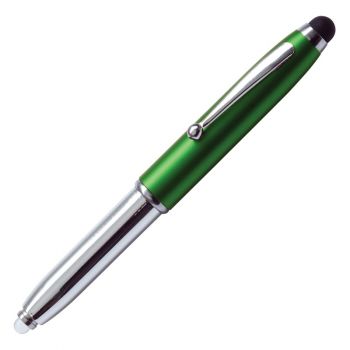 LED PEN LIGHT kuličkové pero s LED svítilnou a stylusem,  zelená/stříbrná