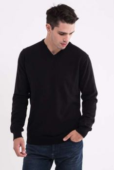 MEN’S V-NECK FINE GAUGE COTTON PULLOVER Black XL