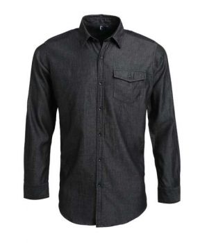 MEN’S JEANS STITCH DENIM SHIRT Black Denim M