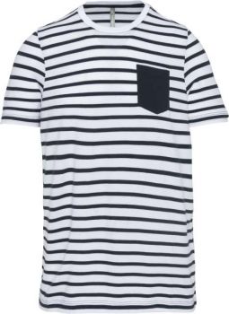 KIDS' STRIPED SHORT SLEEVE SAILOR T-SHIRT WITH POCKET Striped White/Navy 8/10