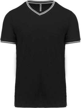 MEN'S PIQUÉ KNIT V-NECK T-SHIRT Black/Light Grey/White XL