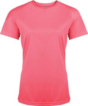 LADIES' SHORT-SLEEVED SPORTS T-SHIRT Fluorescent Pink L