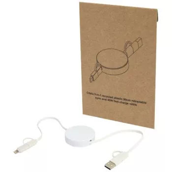 Vysouvací datový synchronizační a rychlonabíjecí 40W kabel 5 v 1 z recyklovaného plastu o délce 90 cm Citala bílá