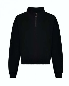 WOMEN'S CROPPED 1/4 ZIP SWEAT Deep Black XS