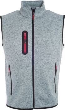 James & Nicholson | Pánská pletená fleecová vesta se stojáčkem light grey melange/red L