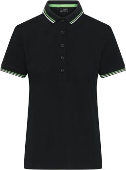 James & Nicholson | Dámské těžké piqué polo s kontrastními proužky black/white/lime green L