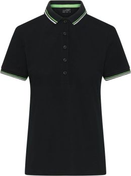 James & Nicholson | Dámské těžké piqué polo s kontrastními proužky black/white/lime green M