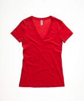 Bella + Canvas | Dámské tričko Jersey Deep s výstřihem do V red L