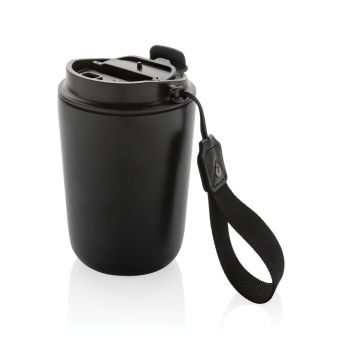 Termohrnček Cuppa z RCS recykl. nerezovej ocele s lanyardom čierna