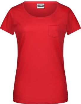 James & Nicholson | Dámské tričko z bio bavlny s náprsní kapsou red XXL