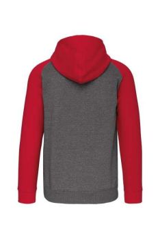 UNISEX TWO-TONE ZIPPED HOODED FLEECE JACKET Grey Heather/Sporty Red M