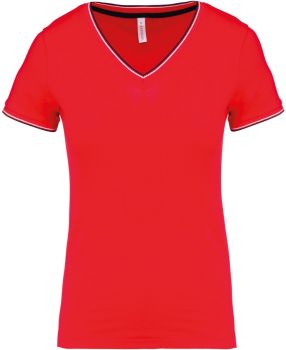 Kariban | Dámské piqué tričko s V výstřihem red/navy/white XS