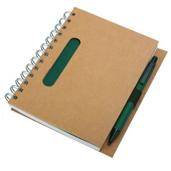 ECO zápisník s čistými stranami 150x175 / 140 stran s propiskou,  zelená/béžová