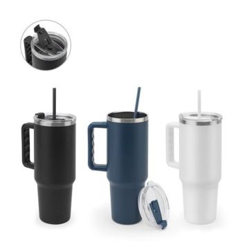 JOYNER XL. Veľký nerezový cestovný pohár (91% recyklovaný) s vákuovo izolovanou dvojitou stenou a matným povrchom 1300 mL Biela