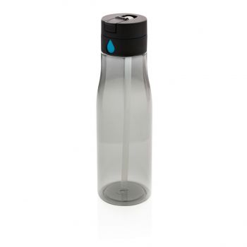 Tritanová fľaša Aqua sledujúci pitný režim so slamkou čierna, antracitová