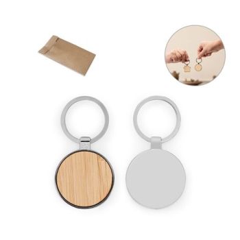 GASTON ROUND. Kruhová kľúčenka zo zinku a bambusu Prírodná