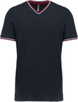 MEN'S PIQUÉ KNIT V-NECK T-SHIRT Navy/Red/White L