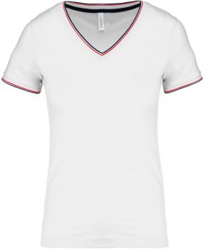 Kariban | Dámské piqué tričko s V výstřihem white/navy/red M