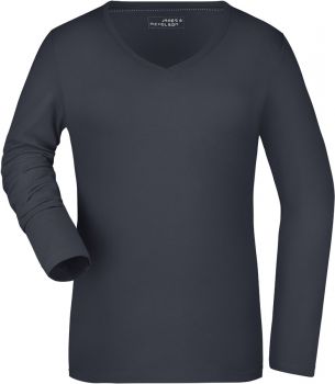 James & Nicholson | Dámské elastické tričko s V výstřihem, dl. rukáv navy L