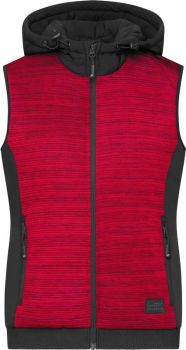 James & Nicholson | Dámská polstrovaná hybridní pletená fleecová vesta red melange/black L