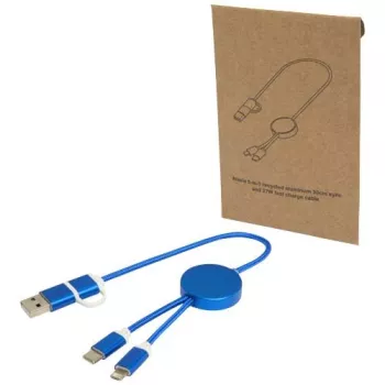Datový synchronizační a rychlonabíjecí 27W kabel 5 v 1 z recyklovaného hliníku a plastu o délce 30 cm Alasia kralovská modrá