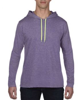 ADULT LIGHTWEIGHT LONG SLEEVE HOODED TEE Heather Purple/Neon Yellow L